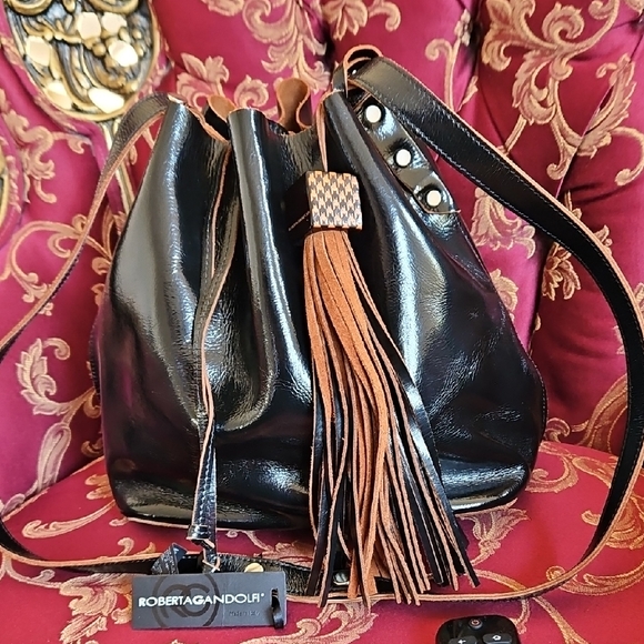 Roberta Gandolfi Black and Brown Leather Bag - Picture 1 of 16